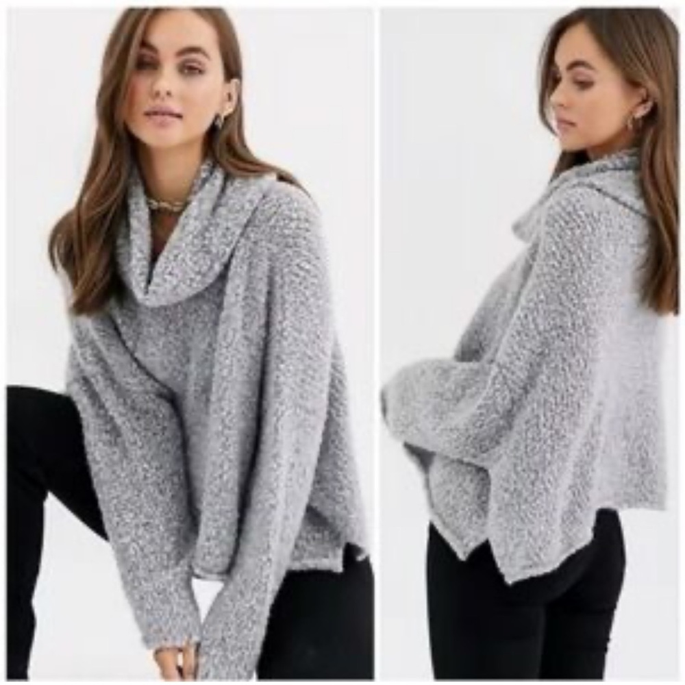 FREE PEOPLE Cozy Gray Off-Shoulder Sweater